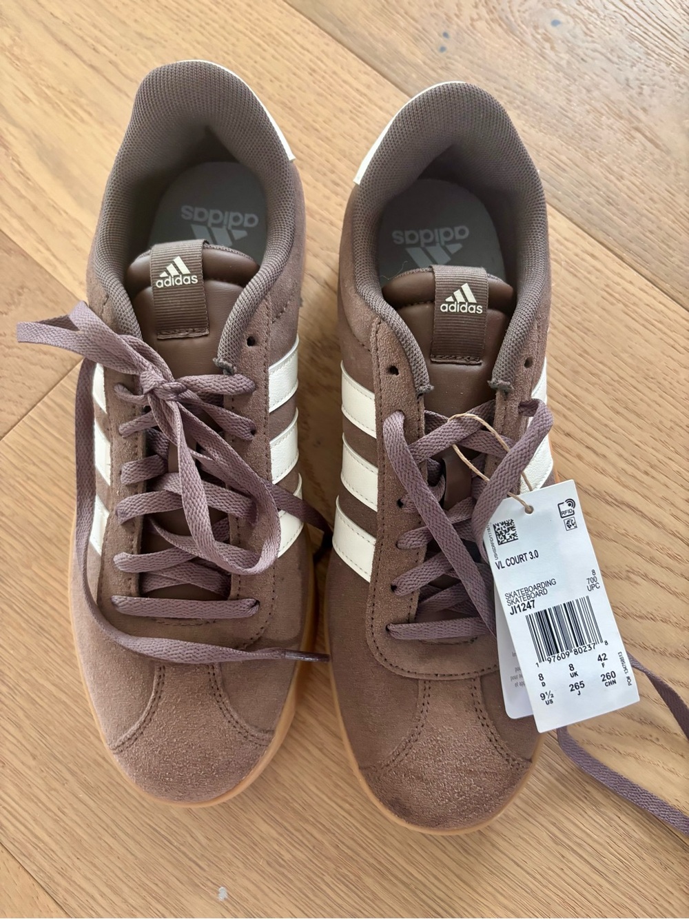 adidas VL Court 3.0 Suede Sneakers in Taupe and White
